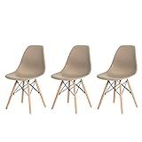 Kit 3 Cadeiras Charles Eames Eiffel Nude Base Madeira