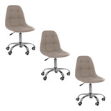 Kit 3 Cadeiras Office Eiffel Botonê Base Giratória Bege