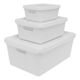 Kit 3 Caixas Cestos Organizador Armário Gaveta Tampa P M G