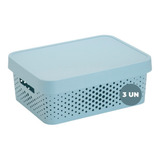 Kit 3 Caixas Cestos Organizadora Rattan Baixa 11l C Tampa Cor Azul