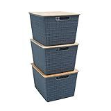 Kit 3 Caixas Organizadoras Tampa De Bambu 18l Cinza   Oikos