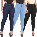 Kit 3 Calça Jeans Feminina Levanta Bumbum Cintura Alta Moda 