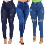 Kit 3 Calça Jeans Feminina Skinny Cintura Alta Com Lycra