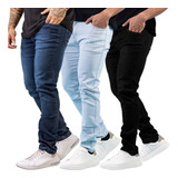 Kit 3 Calça Jeans Sarja Masculina Skinny Slim Lycra   Cores
