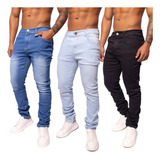 Kit 3 Calça Jeans Skinny Masculina Com Lycra Estica Muito Nf