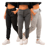 Kit 3 Calça Jogger Moletinho Slim Feminina Adulto C punho