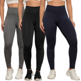 Kit 3 Calça Legging Feminina Cintura Alta Costura Reforçada