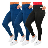 Kit 3 Calça Legging Flanelada Feminina Peluciada Cós Alto