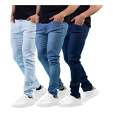 Kit 3 Calças Jeans Sarja Masculina Skinny C Lycra Coloridas