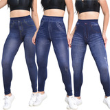 Kit 3 Calças Legging Estampa Jeans Versatilidade E Conforto