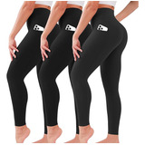 Kit 3 Calças Legging Fitness Feminina Cintura Alta Com Bolso