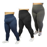 Kit 3 Calças Legging Plus Size Academia Costura Reforçada
