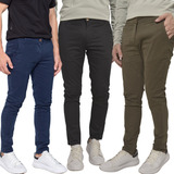 Kit 3 Calças Sarja Masculina Alfaiataria Esporte Fino Skinny