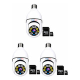 Kit 3 Câmera Segurança Wi fi Ip Sem Fio 360 Encaixe Lampada