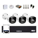 Kit 3 Cameras Intelbras Full Color 1120b Dvr 4 Canais C Hd