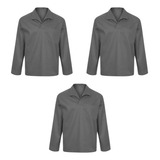 Kit 3 Camisa Jaleco Brim Manga Longa Gola Italiana Uniforme
