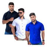 Kit 3 Camisa Masculina Social Manga Curta Slim Luxo Oferta