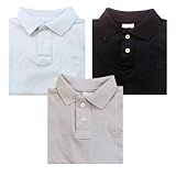 Kit 3 Camisa Polo Basica Infantil Masculina BR Idade 14 Anos Regular PRETO BRANCO BEGE 