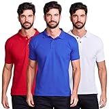 Kit 3 Camisa Polo Tecido Piquet Básica Masculina -BR- Alfa- G- Regular- BRANCO - AZUL ROYAL - VERMELHO-