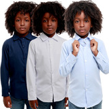 Kit 3 Camisa Social Infantil Manga Longa Masculina 1 Ao 8