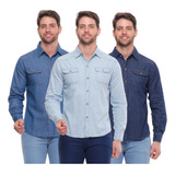 Kit 3 Camisa Social Jeans Masculina