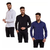 Kit 3 Camisa Social Masculina Slim Fit Luxo Pronta Entrega