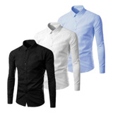 Kit 3 Camisa Social Masculina Slim Fit Premium Pronta Entreg