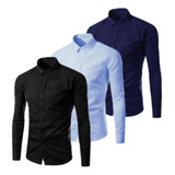 Kit 3 Camisa Social Masculina Slim Fit Premium Pronta Entreg