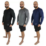 Kit 3 Camisa Térmica Masculina Manga Comprida Proteção Solar