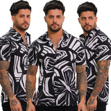 Kit 3 Camisa Tropical Havaiana Hawaii Manga Curta Slim Fit