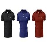 Kit 3 Camisas Gola Polo Voker Com Proteção Uv Premium - G - Preto- Azul E Vermelho