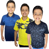 Kit 3 Camisas Polo Infantis Masculina 100% Algodão Juvenil