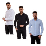 Kit 3 Camisas Sociais Masculinas Slim Fit Luxo Moda Estilo