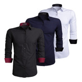 Kit 3 Camisas Social Slim Longa Pronta Entrega 12x S Juros