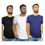 Kit 3 Camisasetas Masculina Básica + Frete Grátis Azul Preta