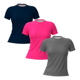 Kit 3 Camiseta Feminina Dry Fit Básica Baby Look Treino