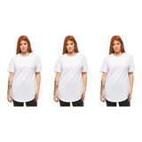 Kit 3 Camiseta Feminina Oversized Longline