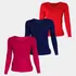Kit 3 Camiseta Manga Longa Blusa Feminina Lisa Gola V