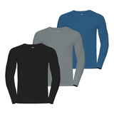 Kit 3 Camiseta Manga Longa Masculina Segunda Pele Blusa Slim