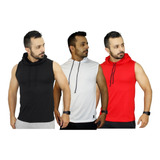 Kit 3 Camiseta Regata Masculina Machão Cavada Com Capuz