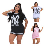 Kit 3 Camisetao Feminino Mini Vestido Curto Blusao 2 Em 1 Tp