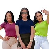 Kit 3 Camisetas Baby Look Decote V Básica Meia Manga GG Sortidos