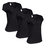 Kit 3 Camisetas Blusinha Feminina Casual Manga Curta Gola V