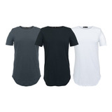 Kit 3 Camisetas Camisas Blusas Long Line Lisa Swag Oversized