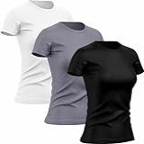 Kit 3 Camisetas Dry Fit Feminina Academia Treino Corrida Proteção UV Poliéster  BR  Alfa  P  Regular  Branco Cinza Preto 