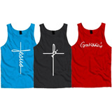 Kit 3 Camisetas Fé, Jesus E Gratidão Regata Religiosa