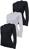Kit 3 Camisetas Feminina Skube Com Proteção UV 50 Dry Fit Segunda Pele Térmica Tecido Termodry Manga Longa Preto Preto Branco P