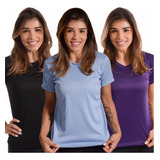 Kit 3 Camisetas Femininas Manga Curta Básicas Dry Fit