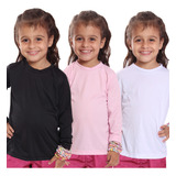 Kit 3 Camisetas Infantil Menina Proteção Uv Manga Longa Dfm