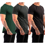 Kit 3 Camisetas Longline Masculina Para Treino Lisa Academia